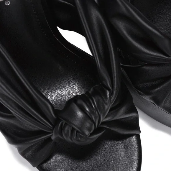 Black Platform Mule Heels with Sculptural Design - Picture 3 of 4